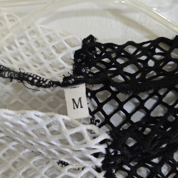 Sheer Two-tone Mesh Crop Top Medium Black White Festival Concert Metal Grunge - Picture 4 of 4